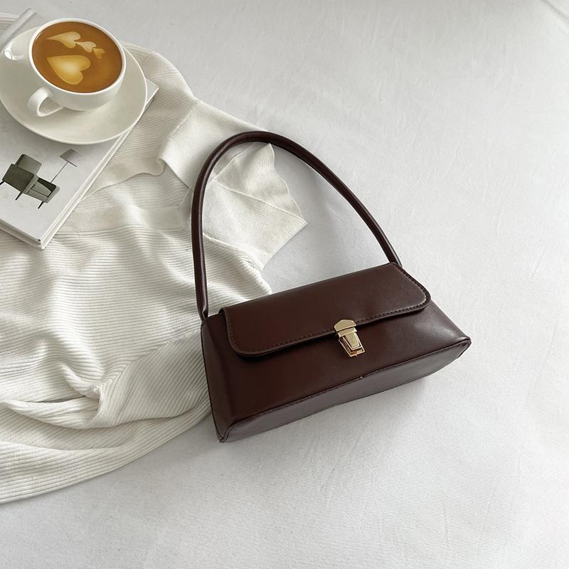 Women Retro Tote Bag Trendy Vintage Underarm Bag Portable Casual PU Leather Solid Color Simple Handle Handbags Shoulder Bag