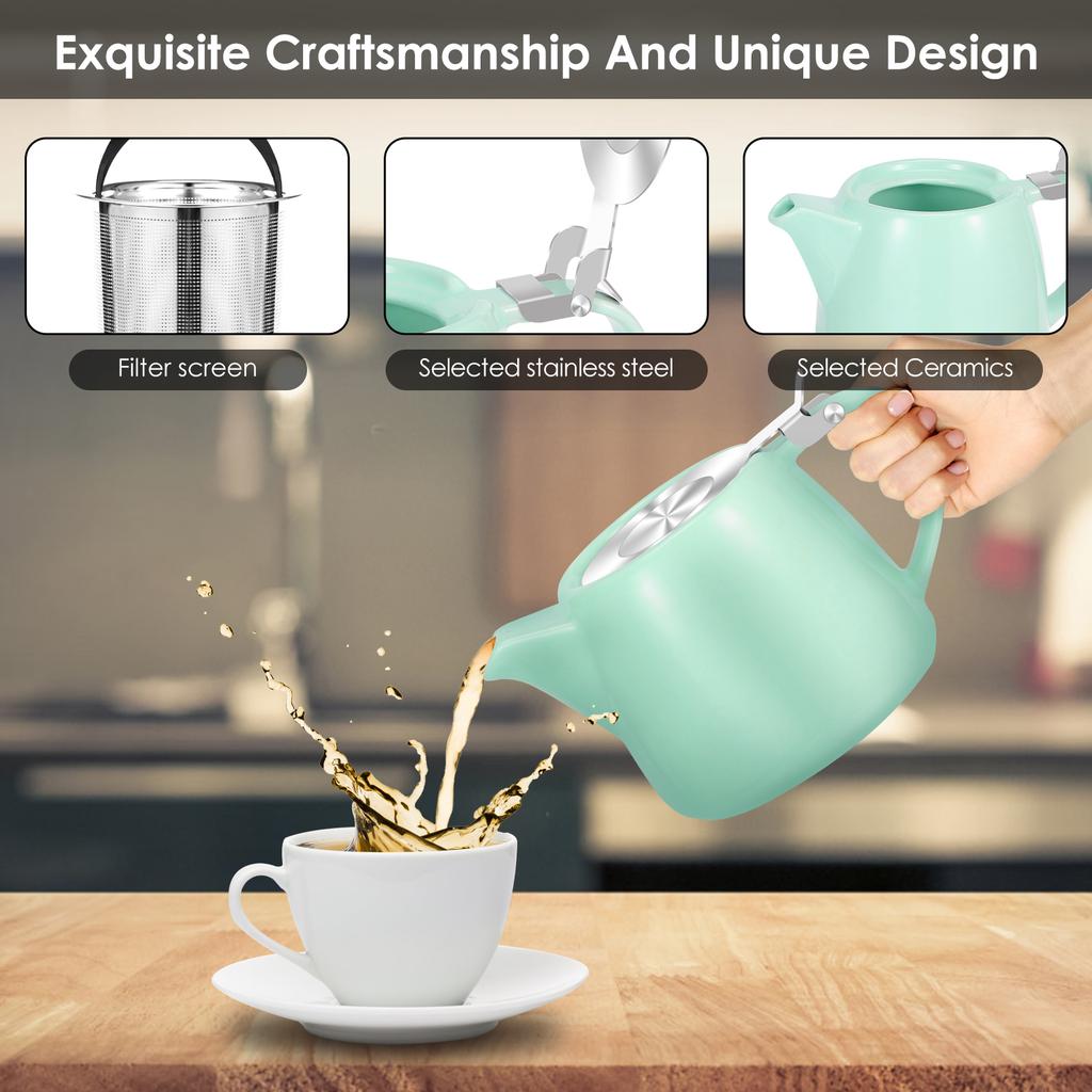 550ml Keramik-Teekanne mit abnehmbarem Tee-Sieb, japanischer Stil, Porzellan-Teekanne, glatte Oberfläche, Keramik-Teekessel für zu Hause