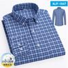 New Pure Cotton Business Men Oxford Shirt Long Sleeve Casual Plaid Striped with Chest Pocket Non-iron Autumn Spring