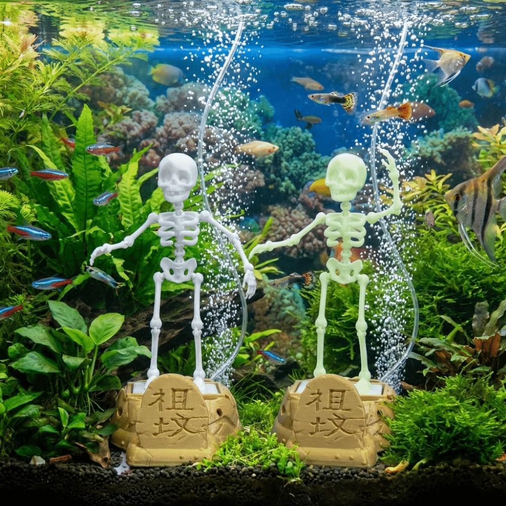 3D Printed Dancing Skeleton Aquarium Bubbler Plastic Water Dance Skull  Aquarium Landscaping