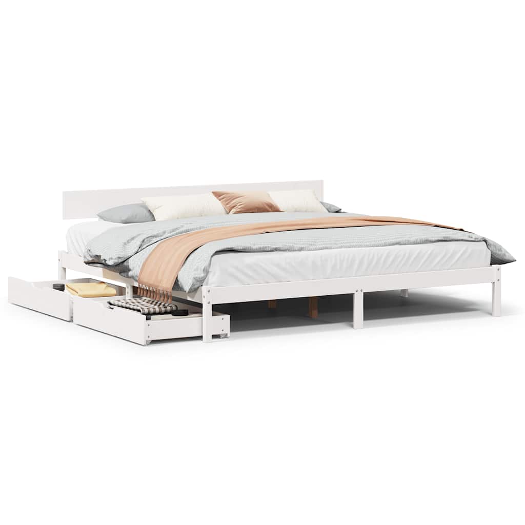 Vidaxl Bed Frame Without Mattress, White, 180X200 Cm, Solid Pine Wood
