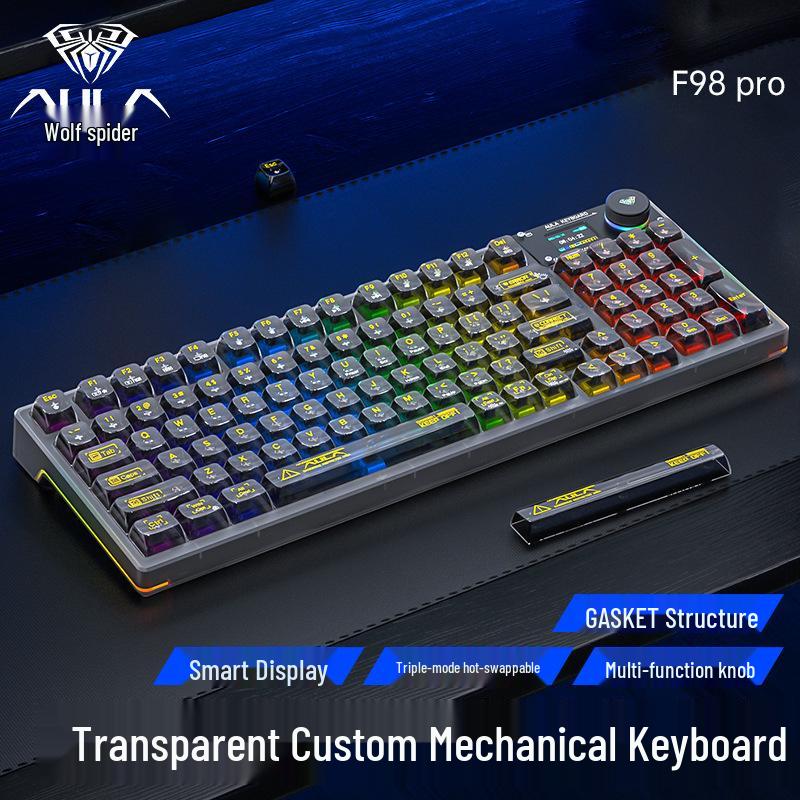 Tarantula F98 Pro Triple-Mode Transparent Wireless Bluetooth Mechanical Keyboard with Display & Hot-Swappable Keys