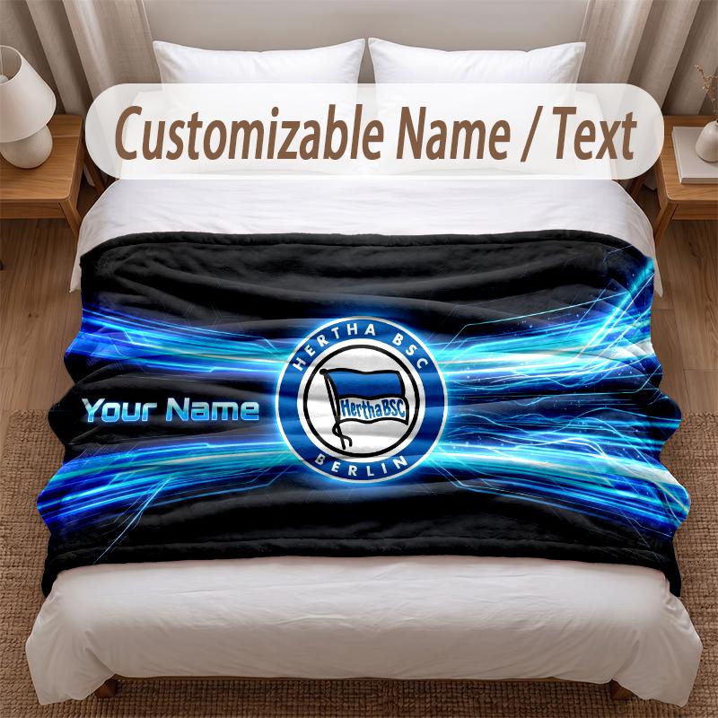 Hertha BSC Bedruckte Flanelldecke Benutzerdefinierter Name Text Weiche Warme Decke für Schlafzimmer Feiertagsgeschenk