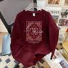 100% Cotton Vintage Print Long Sleeve T-Shirt, Lazy Style Versatile European-American Early Autumn Fashion