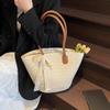 Women's Large Capacity New Vacation Beach Straw Shoulder Bag Woven Commuter Bucket Bag Basket Tote Bag