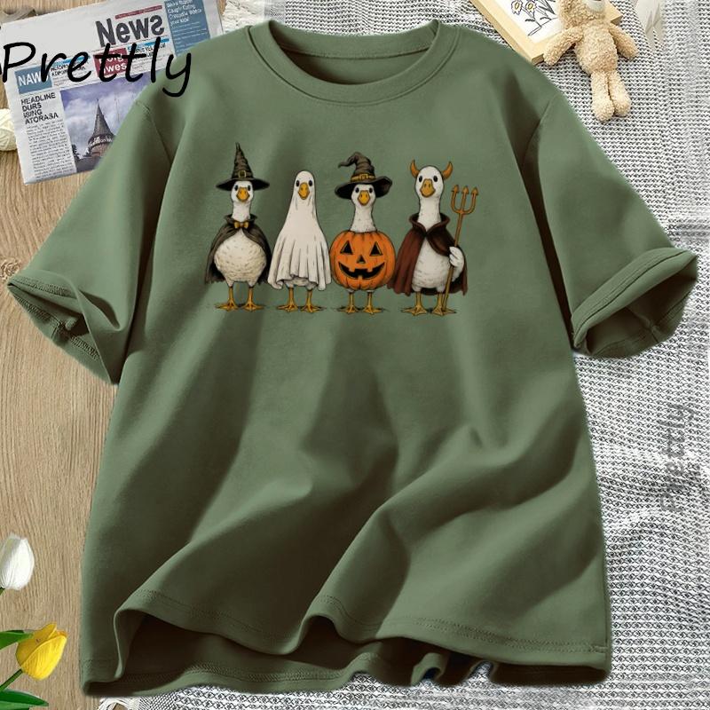 Boo Ghost Goose T Shirt Halloween Goose Autumn Skeleton Tshirt Fall Vintage Short Sleeve Graphic Tees Streetwear Clothing Tops