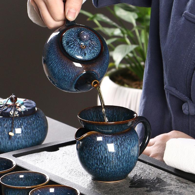 Ceramic Fully Handmade TeaPot 300ml Tianmu Glazed Tea Pot Single Pot Single Tea Set Zisha Teapot Clay Heated Kettle Teapots Bar