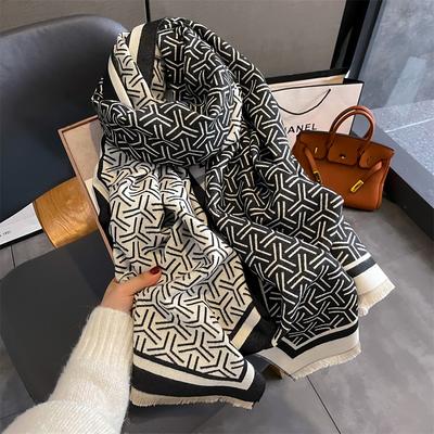 Luxury Cashmere Stripe Scarf Winter Women Pashmina Shawls Warm Blanket Wraps Female Foulard Bandana Brand Thick Scarves Hijab