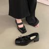 Sheepskin Version Square Head Bow with Mary Jane Shoes Thick Heel Ballet Single Shoes Retro One-pedal Small Leather Shoes