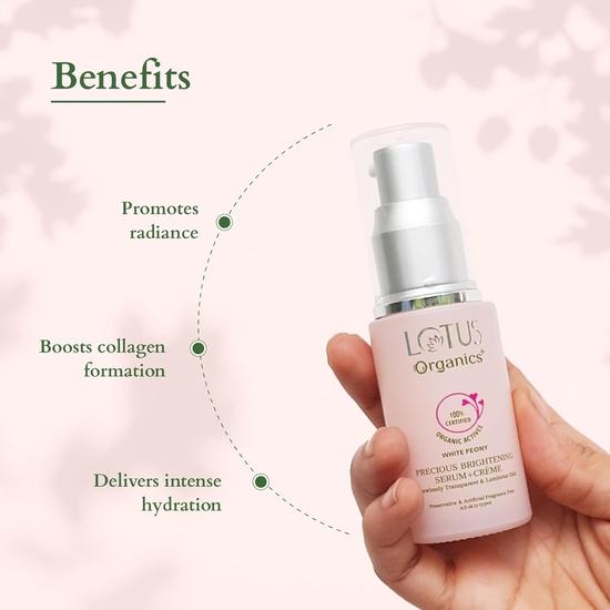 Lotus Organics+ Precious Brightening Serum + Creme | 100% Bio-Weiße Pfingstrose | Sulfat- & Parabenfrei | Für alle Hauttypen | 30g