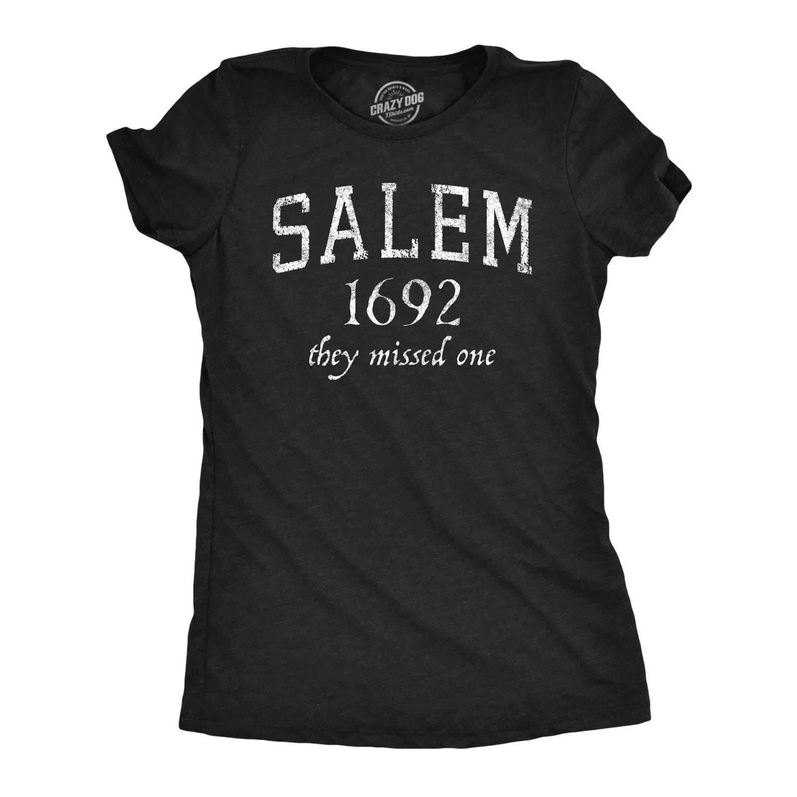 Womens Salem Mass 1692 T Shirt Funny Halloween Witch Broom Joke Tee for Ladies S