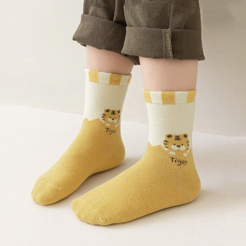 5Pairs/Set Baby Socks Spring Autumn Toddler Boys Girls Cute Tiger Middle Tube Socks For Kids Cute Letter Striped Cotton Sock