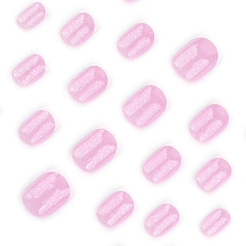 24 Pcs Short Round False Nail Elegant Artificial Nail French Tip Stick On Nail Glittering Press On Nail for Woman