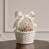 Mini Woven Basket with Handle Small Storage Basket with Bow Resin Desk Organizer for Dollhouse Accessory Home Decoration