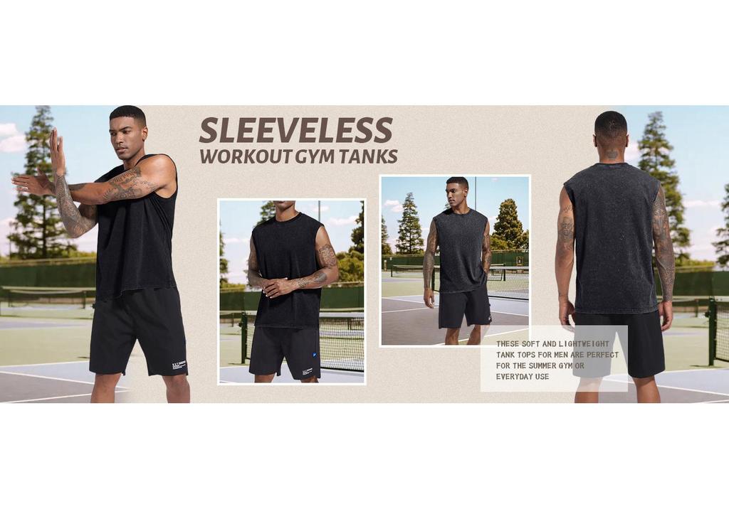 Men's Retro Washed Distressed Sleeveless Pure Cotton Tank Top - Loose Fit, Plus Size, Summer Casual Wear