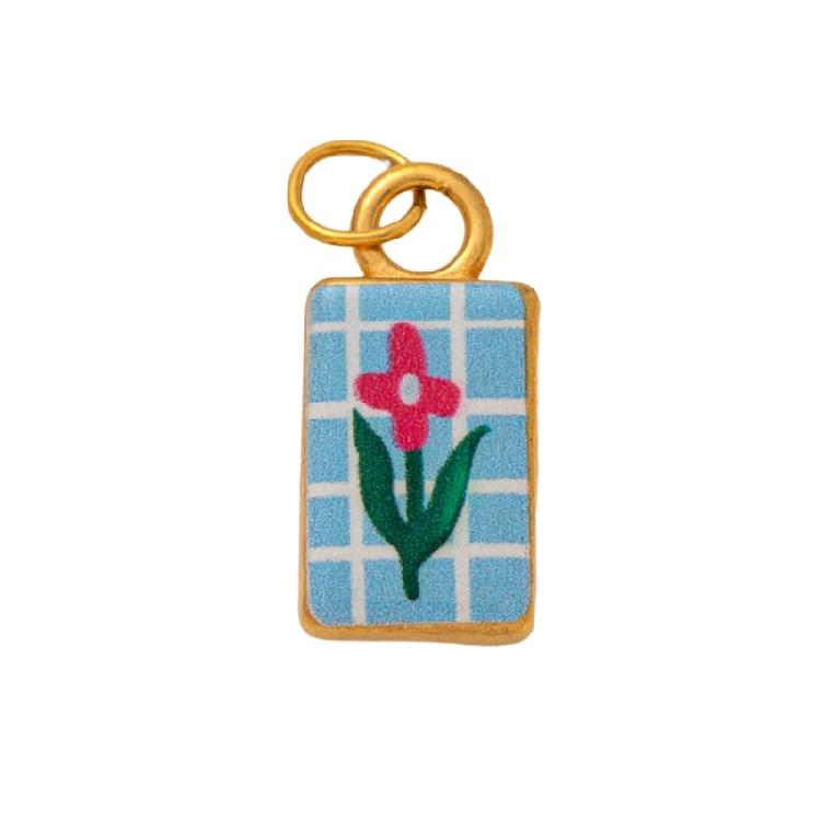 Modern Elliptical Jewelry Component Floral House Print Accessories Stainless Steel Charm for Handmade Enthusiasts