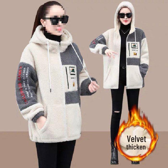 

Korean Style Plus Size Lambswool Mid-Length Hoodie for Women - Slimming, Versatile, Thickened, and Warm XL серый