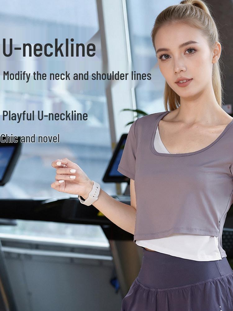Women's Slim Fit Short Sleeve Yoga Top - Casual Two-Piece Look for Summer Sports