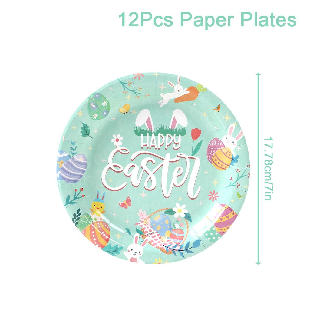 Easter Decoration 2024 Easter Bunny Eggs Paper Plates Napkins Cute Animal Paper Serviettes for Birthday Party Tableware Decor