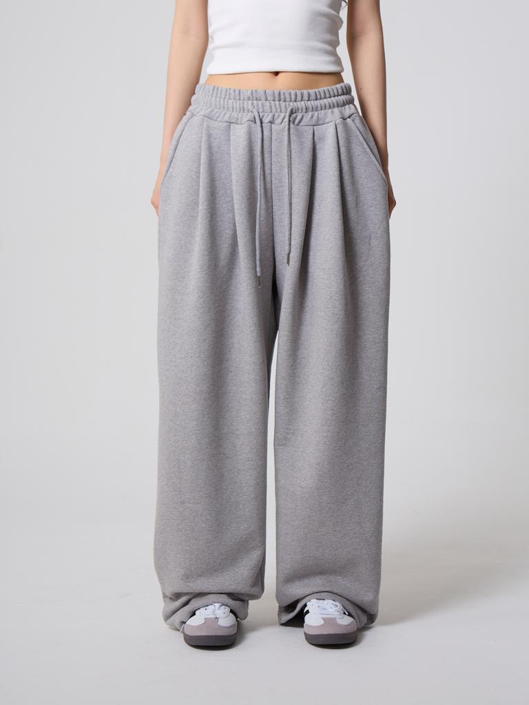 UNKNOWN PLANET [Fleece-Lined Version Added] Daily Double-Pleat Wide Sweatpants Gray