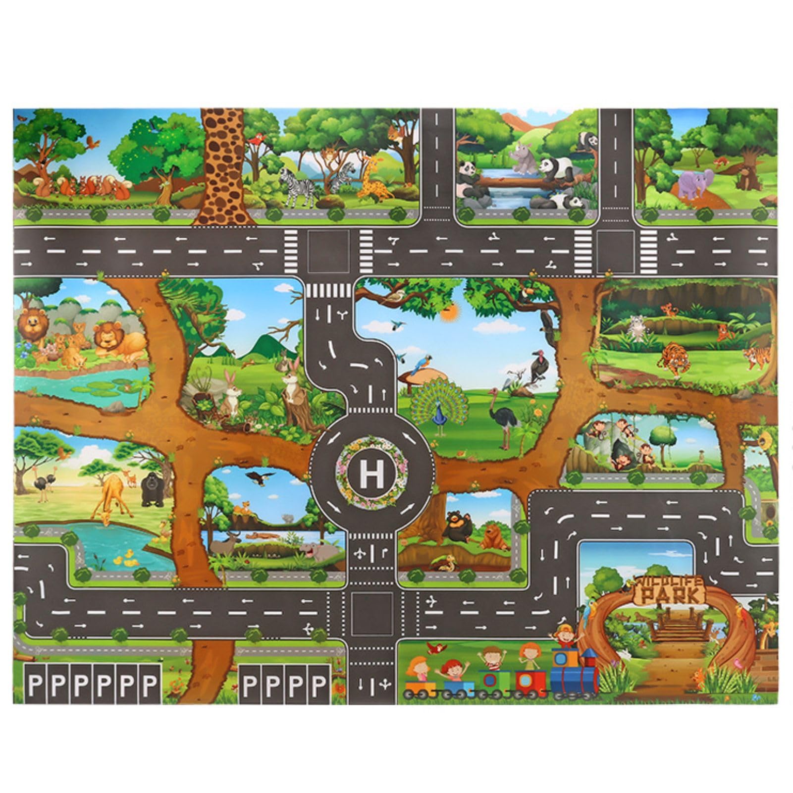 

MORYTRADE Дорожный коврик Игровой коврик Карта для игры с мини-машинками Складной x 1 м Джунгли 1,3 м