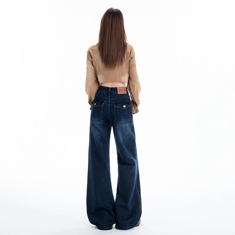 Dam 2025 Höst Retro Vida Ben Låg Midja Lätt Utsvängda Lösa Jeans