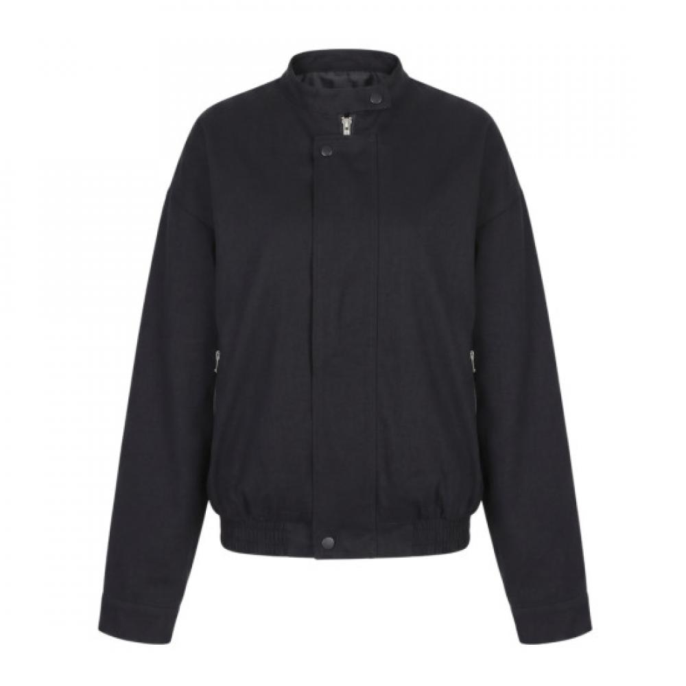 Shop Women S Simple Daily Mockneck Bomber looSe Zip Black Naru Wjp260054