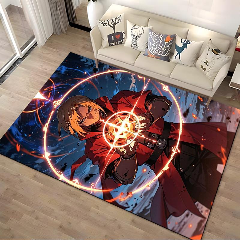 "Anime Style Carpet with Hero in Red Cloak, Magic Circle Pattern" Suitable for use as an anti-slip for living room bedroom sofas