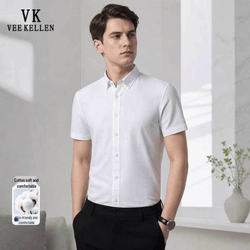 VEE KELLEN Men s Pure Cotton Short-Sleeve Casual Shirt 38 (100-120 jin)