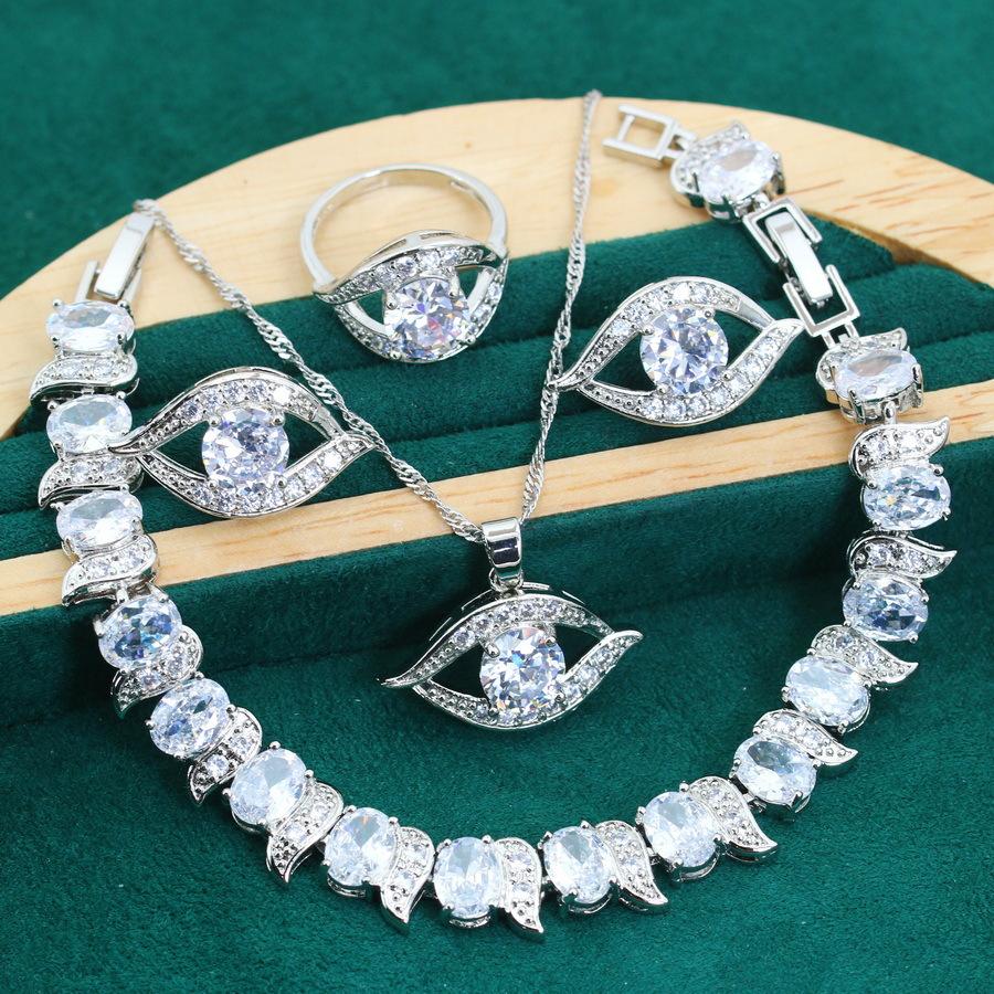 Luxe European and N Style Jewelry Set with Zircon Inlay Earrings Rings Bracelets and Necklaces
