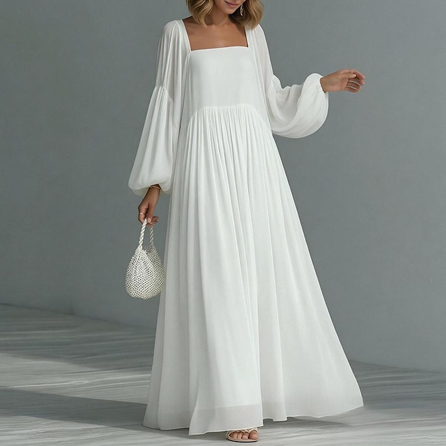 Jarní Novinky Dámské Oblečení Módní Ležérní Elegantní Čtvercový Výstřih Volné Jednobarevné Šaty