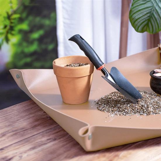 Plants Repotting Mat Foldable Faux Leather Garden Potted Plant Mat with Metal Buckles Waterproof Reusable Transplanting Tray for Plants Repotting And