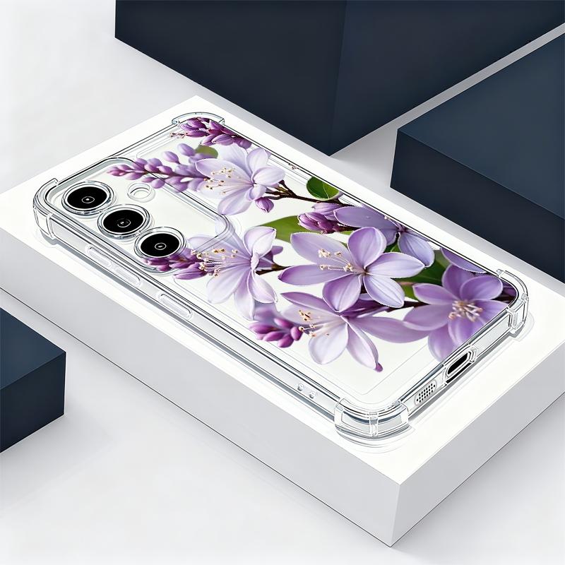 Blue Purple Flower Case For Samsung Galaxy S26 S25 S24 Ultra S23 S22 Plus S21 FE A54 A15 A25 A35 A55 A16 A26 A36 A56 A17 A37 A57 5G Clear Soft Cover