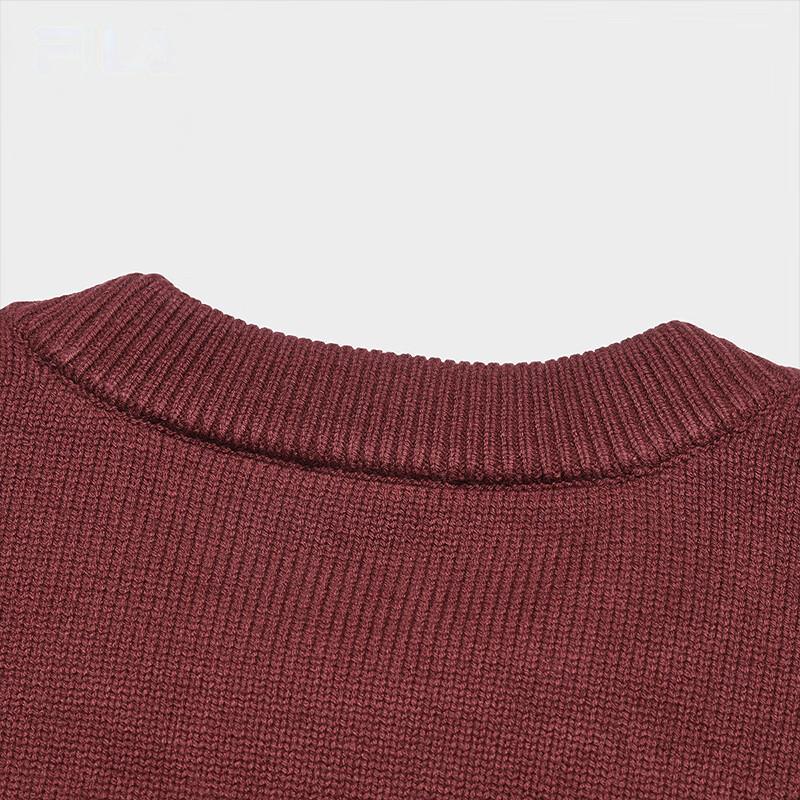 FILA F1911 Woven Sweater Fashion Comfortable Round Neck Long Sleeve Sweatshirt Men sweatshirt Wine-Red F51M449401F-WI
