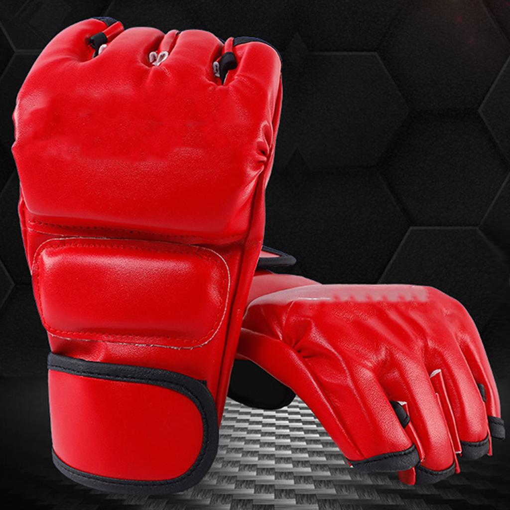 Unisex MMA Gloves Half Finger Boxing Gloves with Open Palms for Combat Fighting Training Red