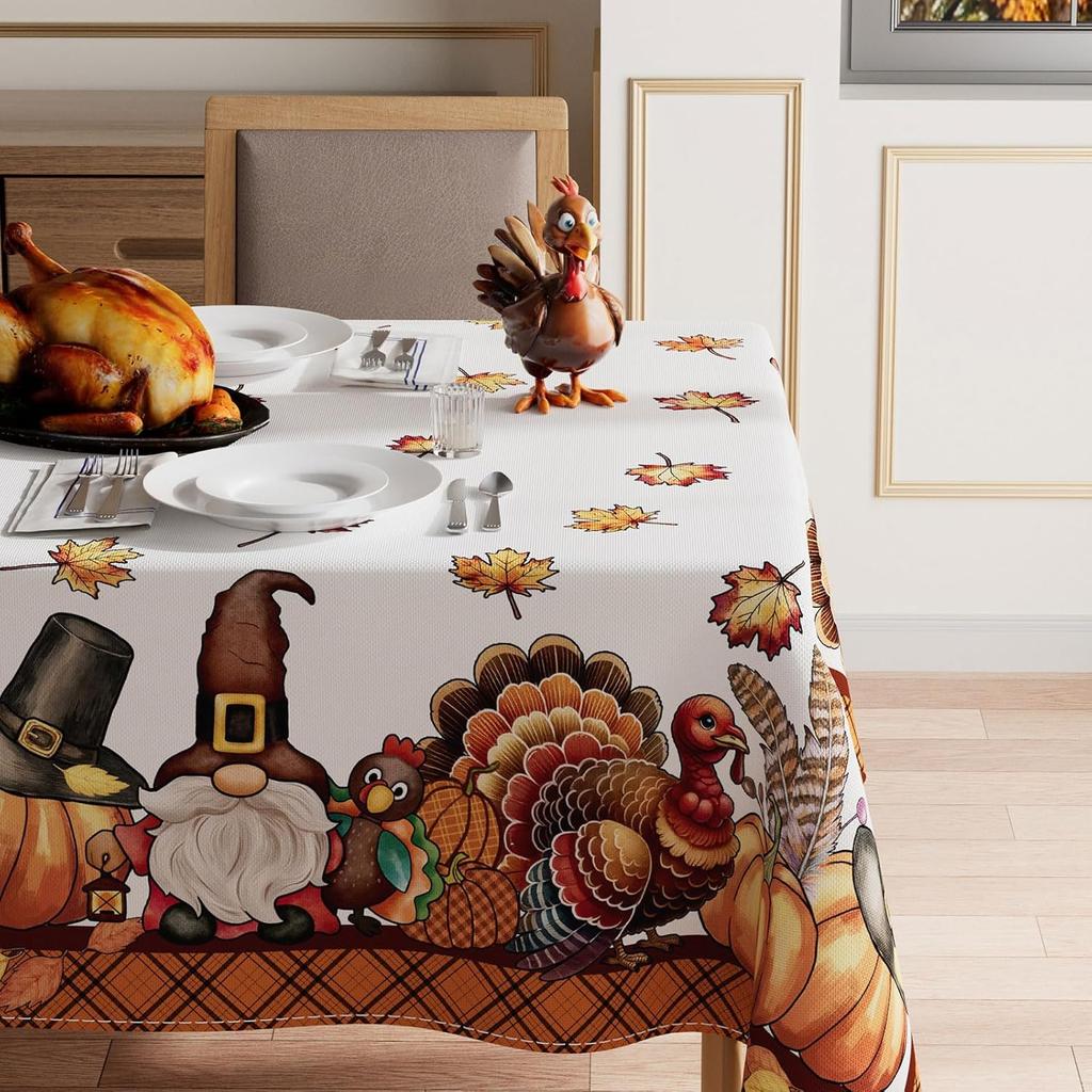 XCHI Turkey Gnomes Thanksgiving Fall Tablecloth Rectangle Washable Table Covers for Indoor Outdoor Dining Home Party Decorations Table Cloth 60x84