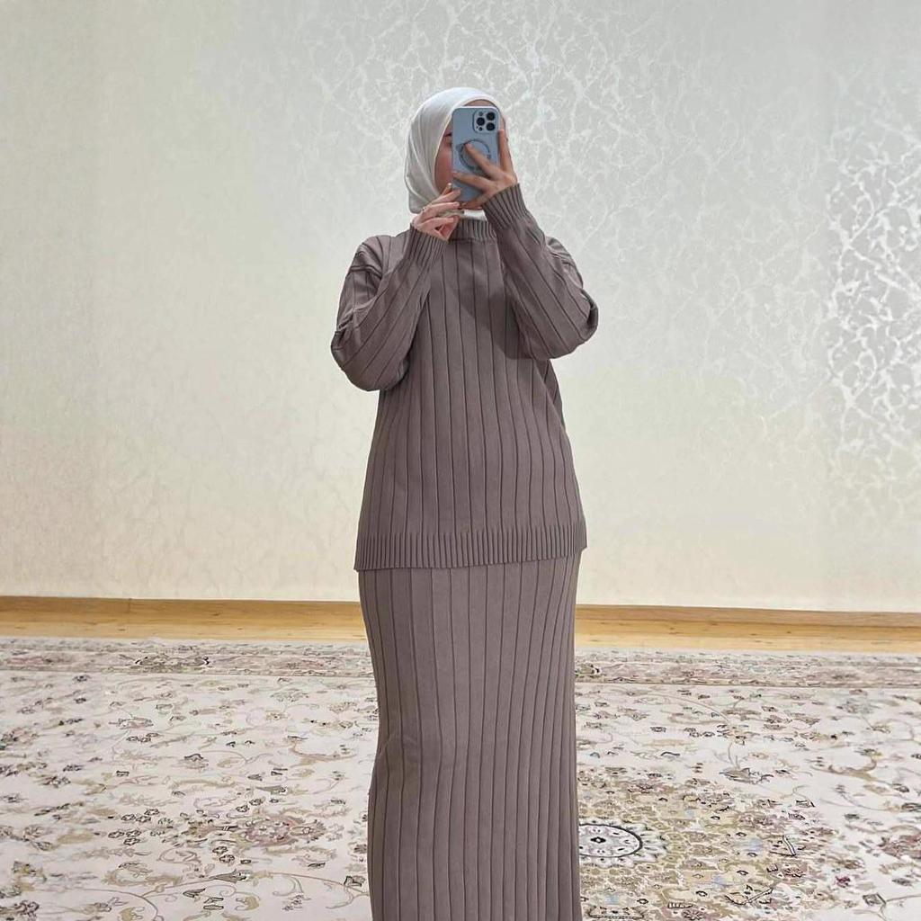 2025 Autumn Women's Loose Knit Sweater Skirt Set - Casual Crew Neck Long Sleeve