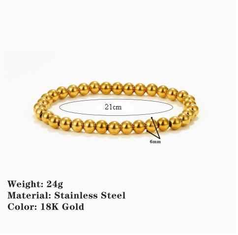 Stainless Steel Elastic Strand Beads Bracelets Bangles For Woman Waterproof Beaded Chain Bracelet 21cm