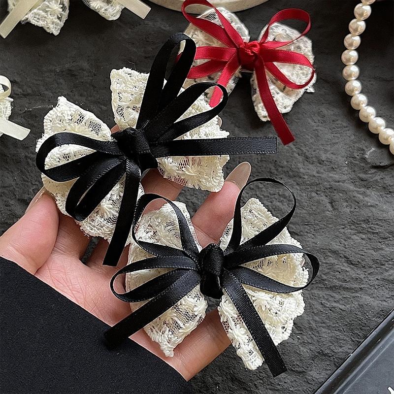 2 Pcs Blue Red Black Hair Clip Bow Hairpins Cloth Bow Side Bangs Clip Ribbon Side Hair Pins Barrettes Headwear Girls Pair Clips
