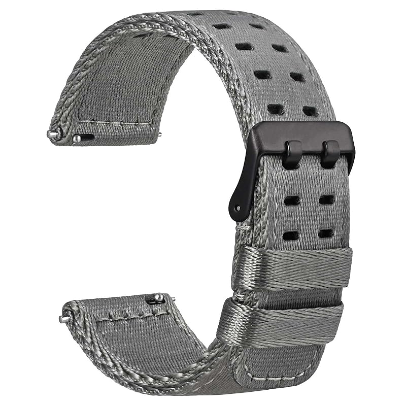 

[WOCCI] watch belt nylon 18mm watch band Double hole 2-tier nylon strap Quick Release gray/black buckle