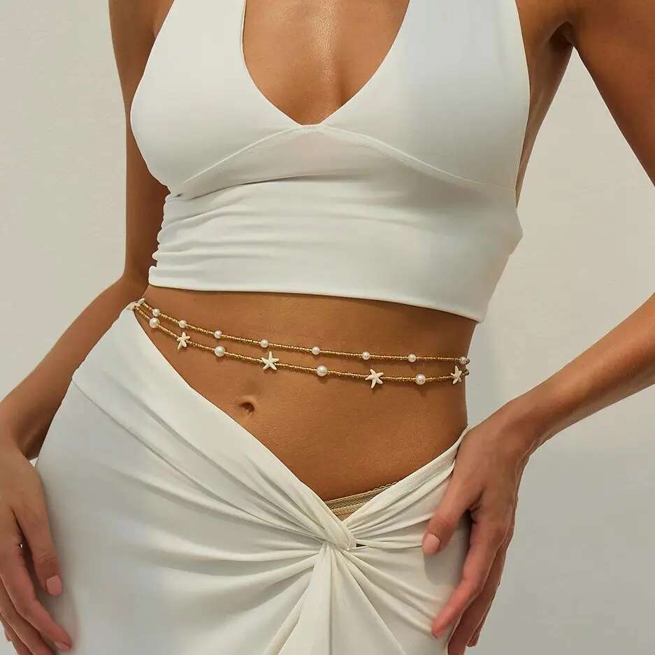 

Ingemark 2Pcs/Set Summer Beach Sexy Bikini Waist Chain Women Trendy Boho Rice Beads Body Chain Jeans Dress Jewelry Accessories