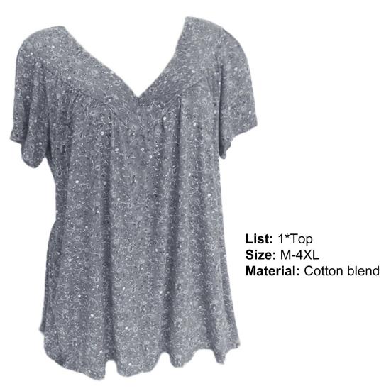Women T-shirts V Neck Breathable Plus Size Flower Print Summer T-shirts for Daily Wear