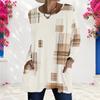 Women Plus Size Round Neck Long Sleeve Plaid Print T Shirt Loose Longline With Pockets
