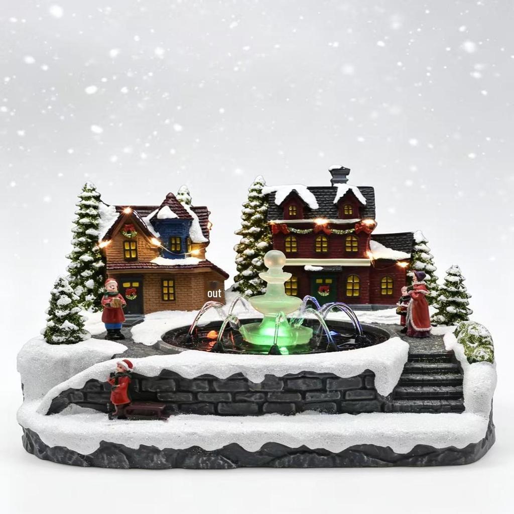 Glowing Christmas Music Box with Rotating Ornament, Water Spray, and Resin Fountain Gift.
