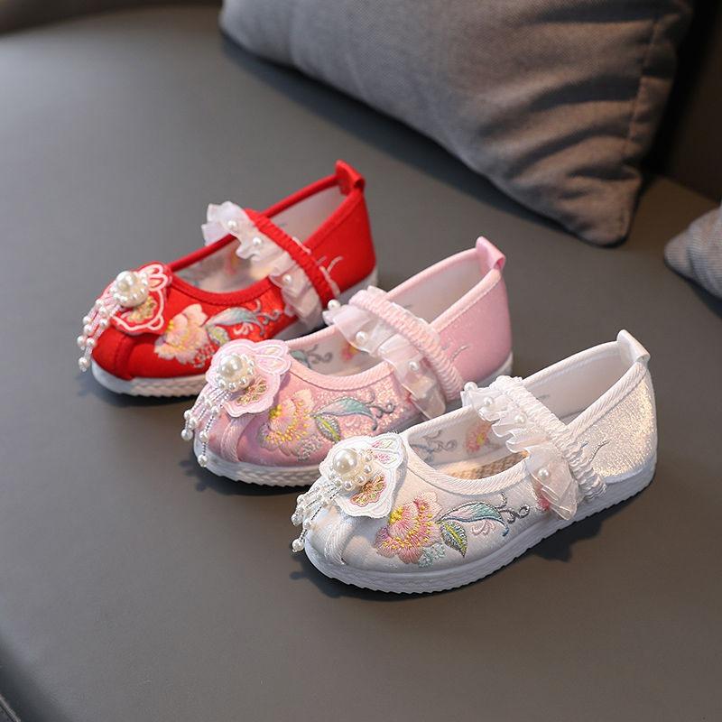 New girls embroidered shoes children's ancient shoes baby handmade cloth shoes Hanfu shoes performance shoes
