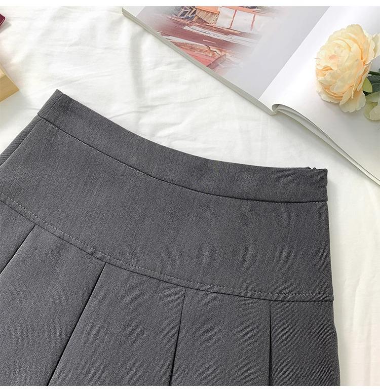 Dámská šedá áčková plisovaná sukně - S vysokým pasem, proti odhalení, zeštíhlující krátká sukně pro jaro/podzim 2024