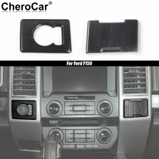 Black Wood Grain 4WD Four Wheel Driver/Power Outlet Switch Trim For 15+Ford F150