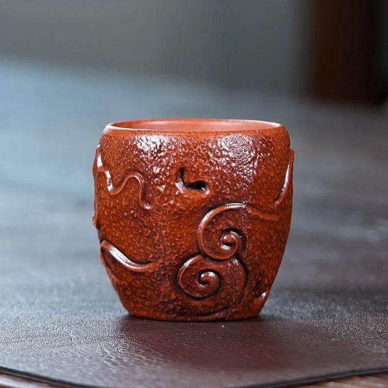 120ml Yixing Purple Clay Relief Fish Teacup Elegant Tea Bowl Tea Pair Tea-tasting Fragrance Cup Chazhan Master Cups Tea Set Gift