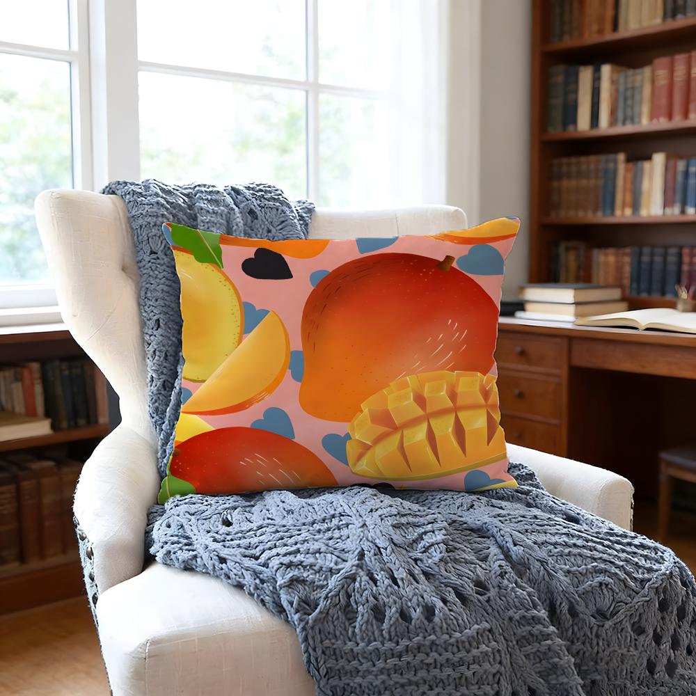Mango Llustration Cushion Cover Anti-Dust Mite Short Plush Pillowcase - Invisible Zipper Silky Soft Sofa Cushion Cover