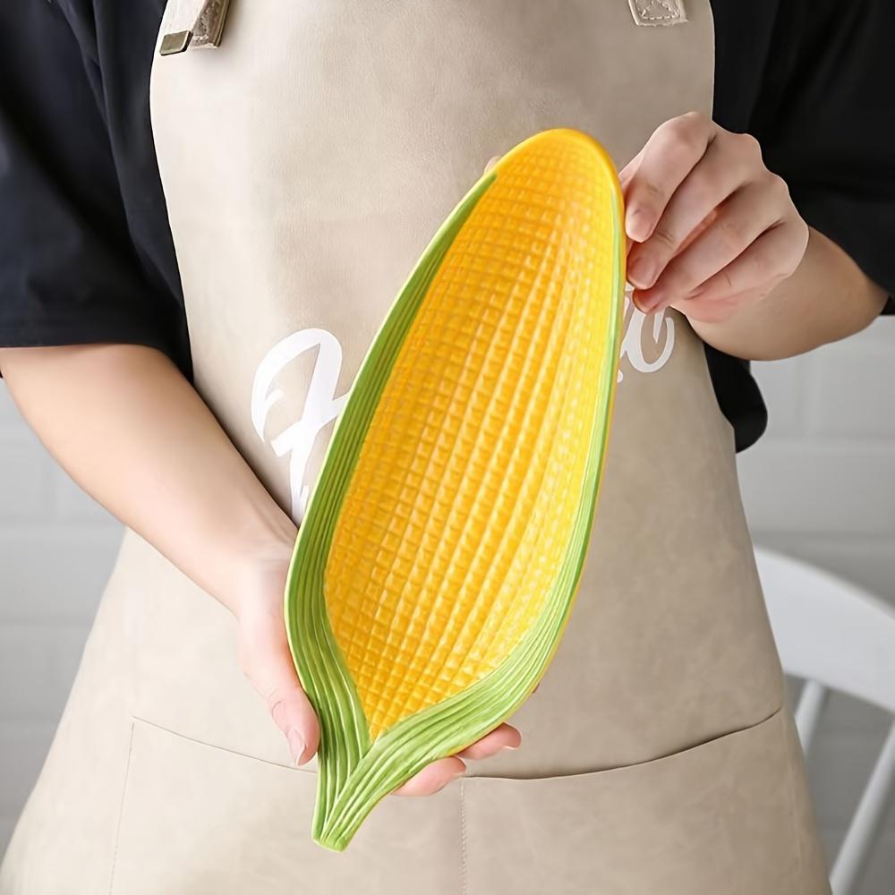 2pcs Creative Corn-Shaped Ceramic Serving Trays , Ideal for Bread, Desserts, Snacks , Sushi , 24.89cm/29.46cm , Food-Safe